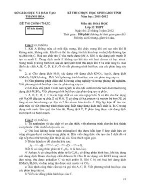 Đề thi chọn học sinh giỏi tỉnh môn Hóa học Khối 12 - Năm học 2010-2011 - Sở GD & ĐT Thanh Hóa (Có đáp án)